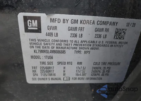 2021 Chevrolet Trailblazer Awd Lt из США, поврежденный, VIN KL79MRSL4MB086685